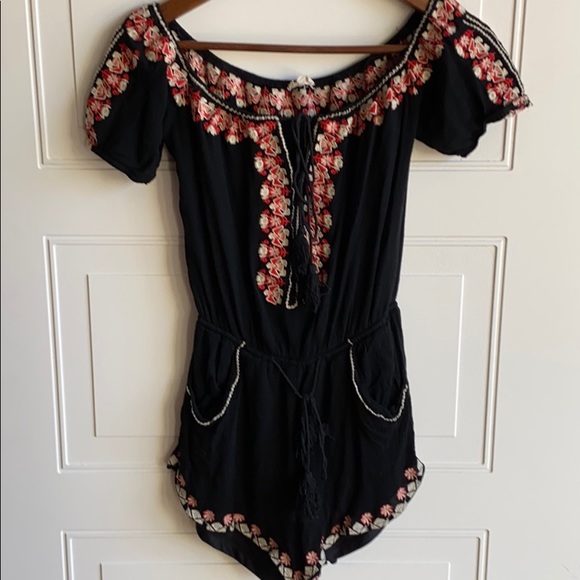 Tea n Cup Pants - Tea&Cup Embroidered Romper Black SZ S